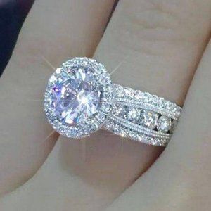 NEW 925 Sterling Silver Round Diamond Halo Ring